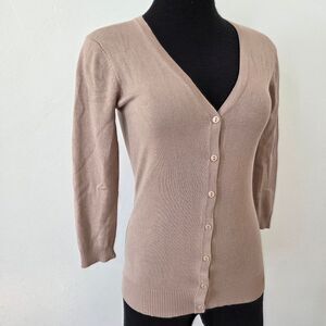 Downeast Tan Sand Brown Cardigan Sweater XS Preppy Academia Lolita Old Money